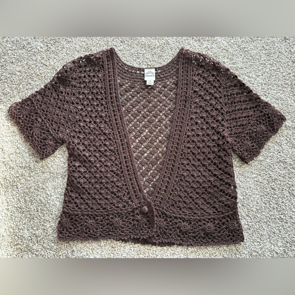 Signature by Sangria Crochet Cardigan - Dark Brown